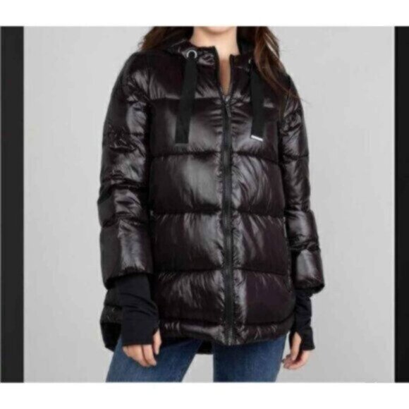Nikki Jones Oversized Shiny Puffer Black Winter Jacket NWT Sz M - Picture 8 of 10